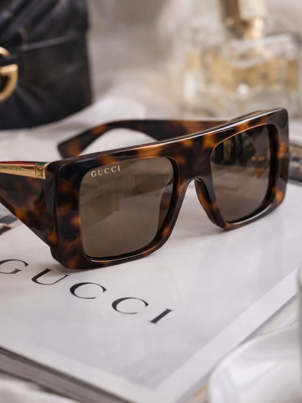 Gucci Rectangular Tortoiseshell Sunglasses - Brown - Picture 3 of 5